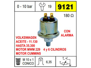 Bulbos Cebolla De Presion/ "BULBO CEBOLLA DE PRESION PERKINS MOTOR 4/6 CILINDROS - VW - MOTOR MWM - MOTOR CUMMINS / ROSCA 1/8"" ACEITE - 11.130 HASTA 35.300 MOTOR 229 - CON ALARMA" / Maromec un Aliado para tu Comercio