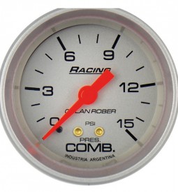 Instrumentales/ INDICADOR DE PRESION DE COMBUSTIBLE UNIVERSAL LINEA RACING 0/15 PSI / FONDO GRIS - 52 MM. / Maromec un Aliado para tu Comercio