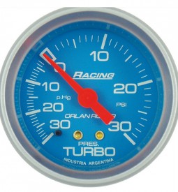 Instrumentales/ MONOVACUOMETRO PARA TURBO LINEA RACING -30P.HG - 30PSI / FONDO AZUL - 52 MM. / Maromec un Aliado para tu Comercio