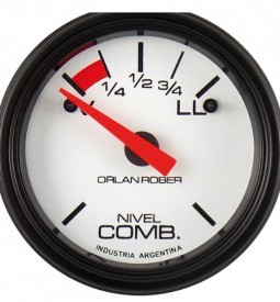 Instrumentales/ INDICADOR DE NIVEL DE COMBUSTIBLE 12V / FONDO BLANCO - 52 MM. - RESISTENCIA V300 / Maromec un Aliado para tu Comercio