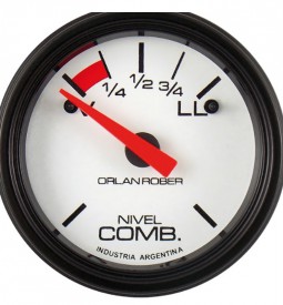 Instrumentales/ INDICADOR DE NIVEL DE COMBUSTIBLE 12V / FONDO BLANCO - 52 MM. - RESISTENCIA V5 - LL 100 / Maromec un Aliado para tu Comercio