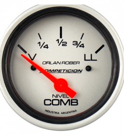 Instrumentales/ INDICADOR DE NIVEL DE COMBUSTIBLE 12V LINEA COMPETICION / FONDO GRIS - 60 MM. - RESISTENCIA V5 - LL 100 / Maromec un Aliado para tu Comercio